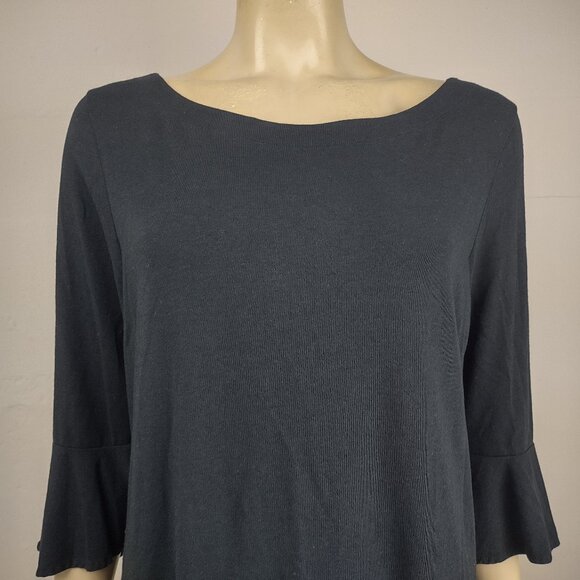 Lilly Pulitzer black 3/4 bell sleeve keyhole back cotton blend blouse top Large - Picture 2 of 7